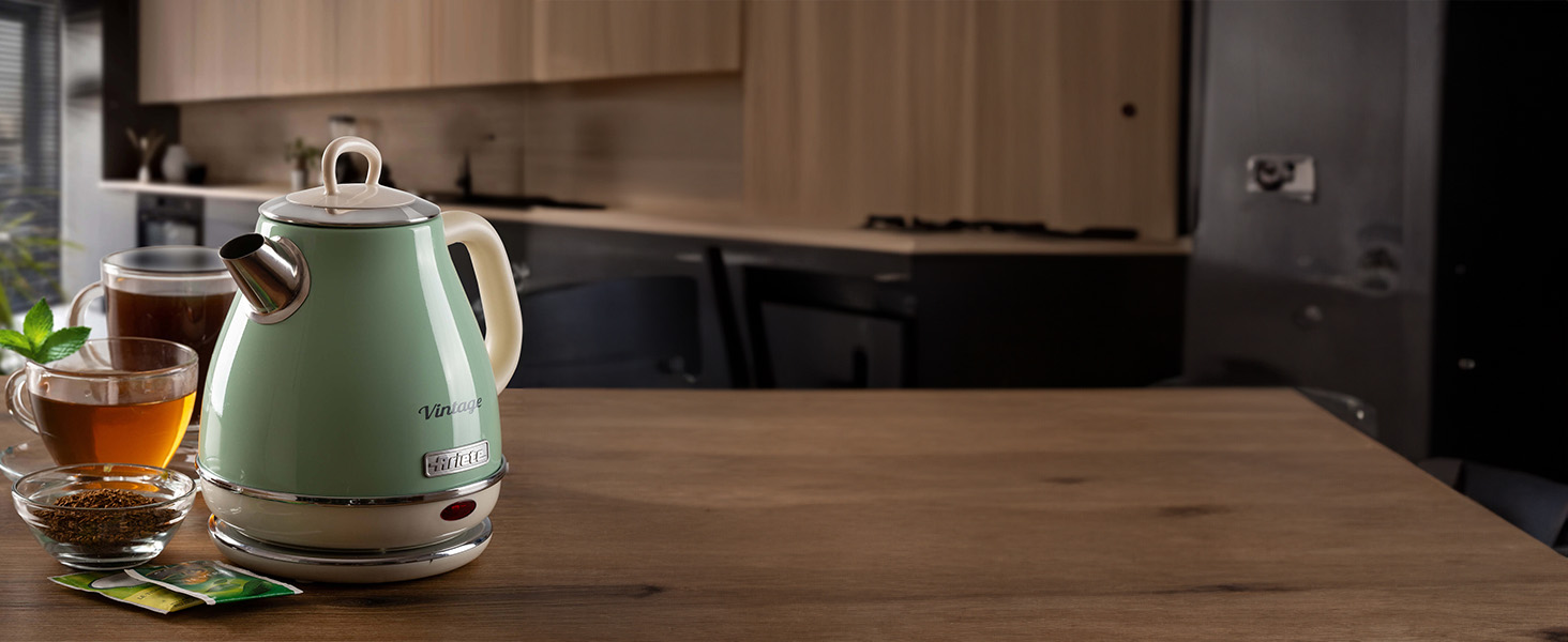 Електричний чайник Ariete Vintage 2868, Бежевий, 1 л, 1600W, з нержавіючої сталі, Retro дизайн, бездротовий, з автовимкненням