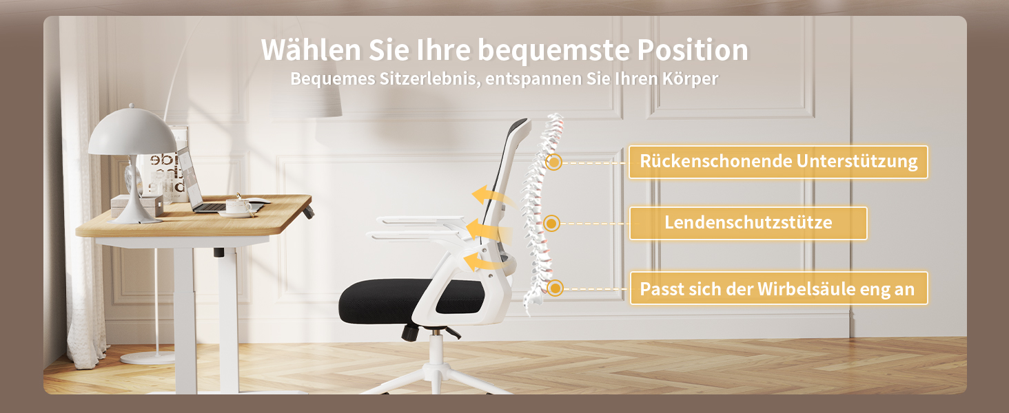 Офісний стіл Naspiro Ergonomischer Bürostuhl: регульований, з сітчастою спинкою та підлокітниками, з підтримкою попереку, для дому та офісу (чорний/білий)