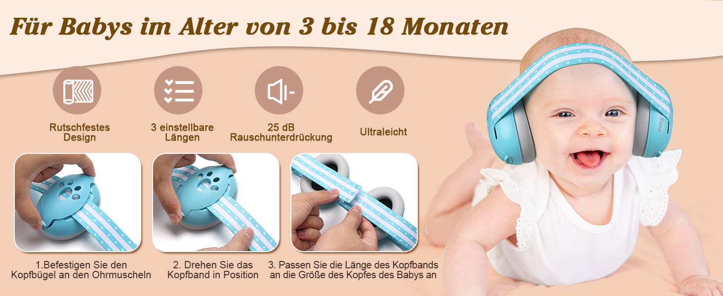 Навушники для захисту від шуму Lilian&Gema для немовлят - 2 в 1, блакитні