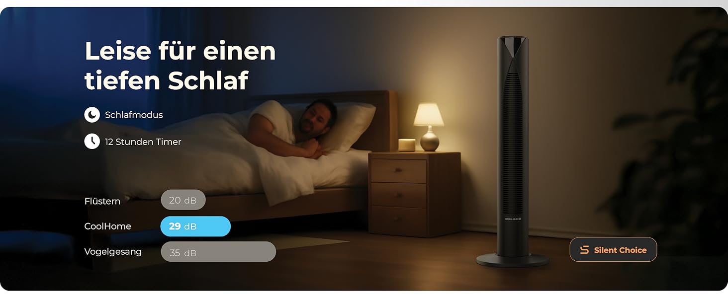 Турбовентилятор CoolHome CF2206 з пульт керування: тихий, з таймером, безпечний для дітей, 96 см (чорний)
