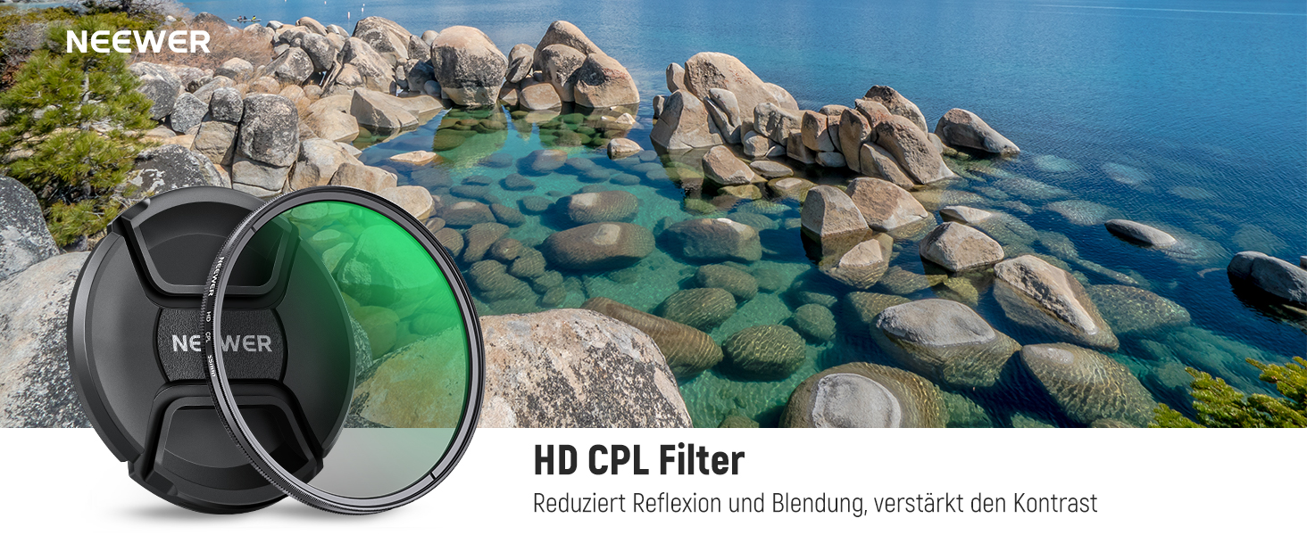 Фільтр CPL NEEWER 55mm: поляризаційний круглий фільтр з нанопокриттям для об'єктивів камер, зменшує відблиски та відображення, з кришкою об'єктива