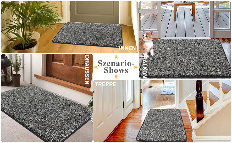 Придверний килимок Pauwer протиковзкий та зносостійкий, мийний килим для входу, тераси, коридору та саду, для дому та вулиці (45x70 см, чорний)