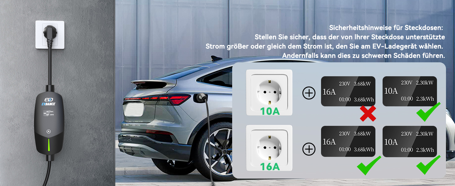 Кабель для зарядки електромобіля EVDANCE Type 2 Schuko 6.1м 3.68kW з OLED дисплеєм 6-16A для PHEV/EV - Чорний