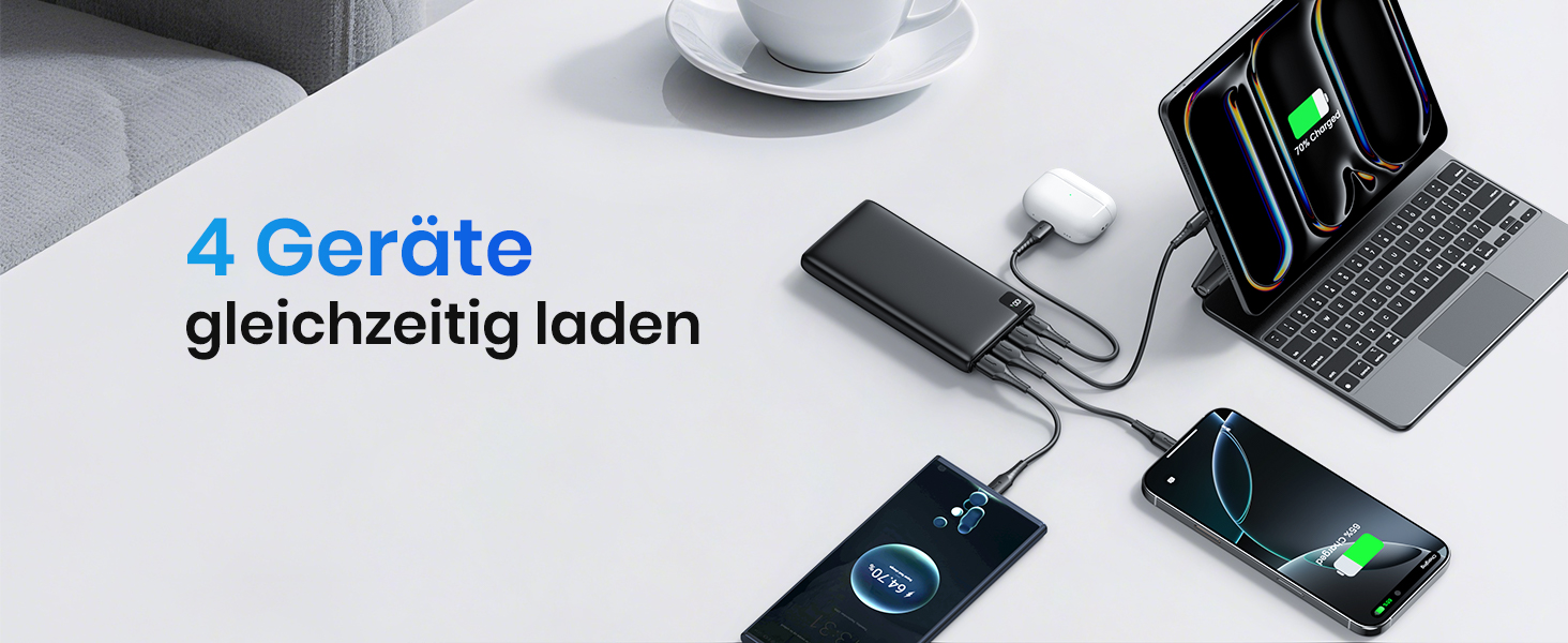 Powerbank 26800mAh з LED дисплеєм: швидка зарядка 22.5W, USB-C вхід/вихід, для смартфонів та планшетів