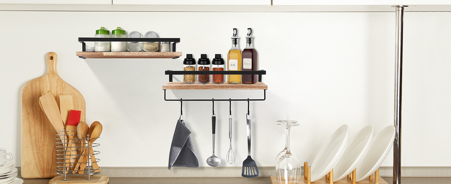 Настінна полиця AGM Wandregal 2 шт. з тримачем для рушників, світло-коричнева, для ванної, кухні, вітальні, офісу, спальні