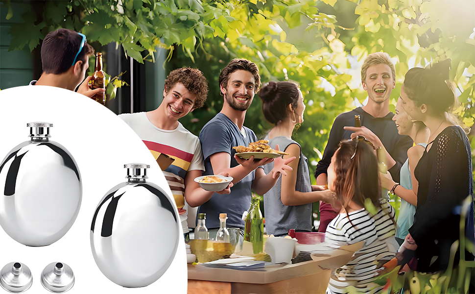 Набір з 2 флаконів для алкоголю з нержавіючої сталі, 177 мл, для віскі, коньяку, кемпінгу, подорожей, барів та вечірок (сріблястий)