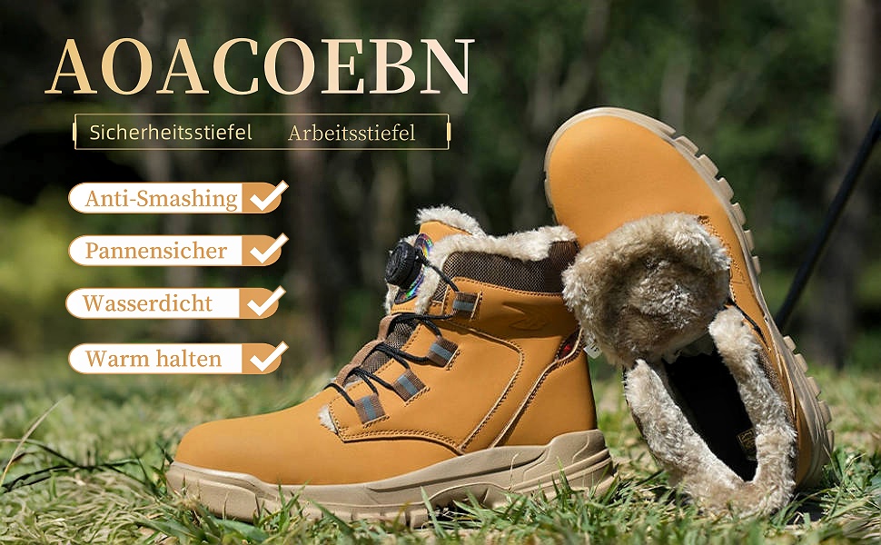 Зимові захисні черевики: чоловічі та жіночі робочі черевики з поворотним замикачем, неслизькі, зі сталевим підноском, водонепроникні, теплі, чорні, 42 EU