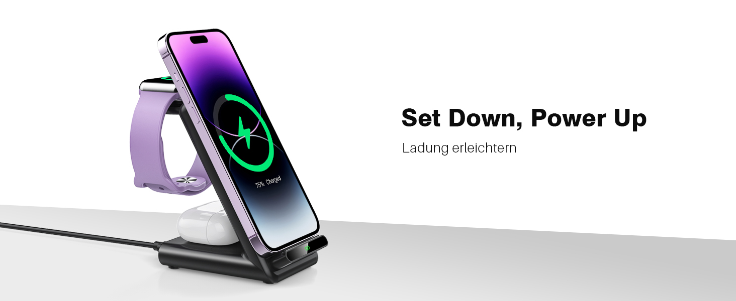 3-в-1 Бездротовий зарядний пристрій: для iPhone 16, 15, 14, 13, 12, 11 Pro Max, Apple Watch та AirPods Pro