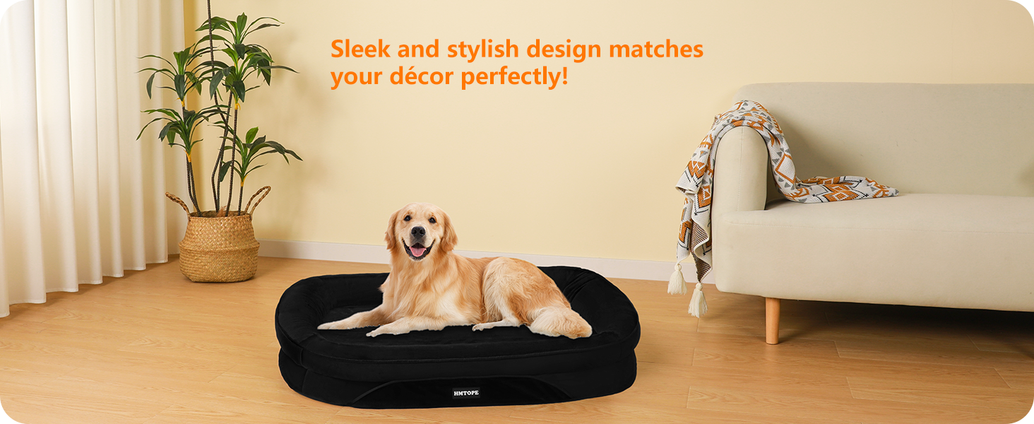 Ортопедичне ліжко для собак, ліжко-софа для собак, подушка з валиком по периметру, неслизьке дно, кошик для собак, знімне та пральне, для собак середніх та великих порід, 106 x 79 x 17 см, чорний
