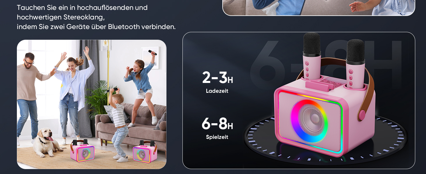 Караоке Машина з 2 Мікрофонами: Портативна Bluetooth Колонка для Караоке з Мікрофонами - Ідеальний Подарунок для Дорослів та Дітей на Різдво та День Народження (Квітково-Рожевий)
