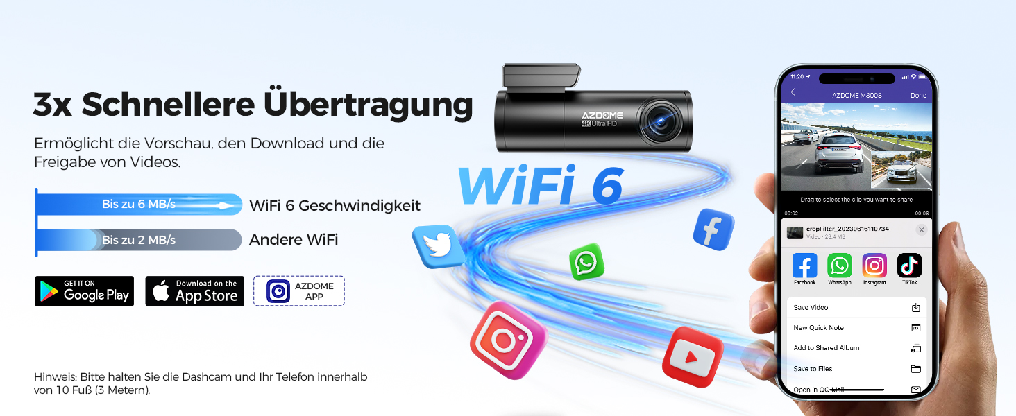 Відеореєстратор AZDOME Dashcam Auto Vorne Hinten 4K+1080P з WiFi, GPS, ADAS, Super Nachtsicht, G-Sensor та Parküberwachung