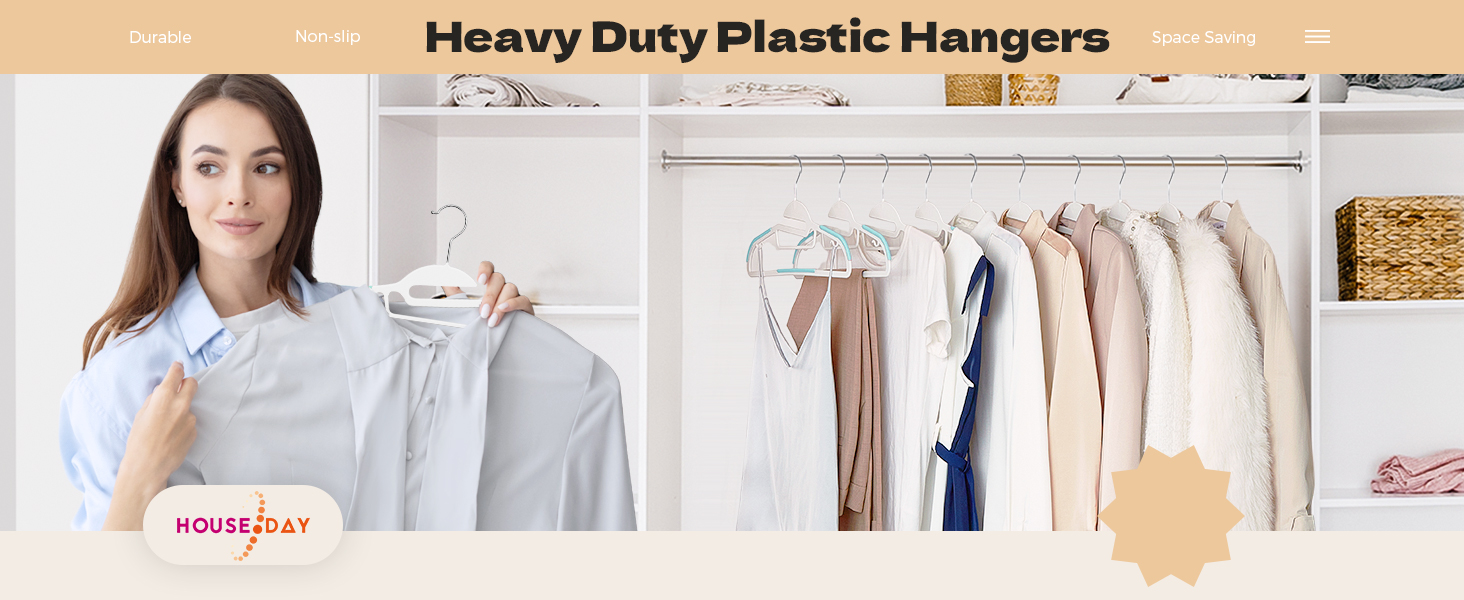 20 шт. Плечики для одягу HOUSE DAY з пластику, неслизькі, для мокрого та сухого одягу, обертаються на 360°, міцні, економія місця