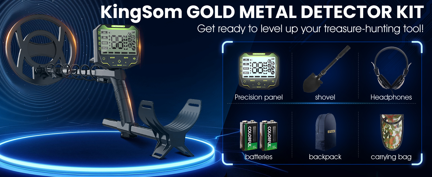 Металдетектор KingSom Profi: 5 режимів, DSP-чіп, водонепроникний, LCD-дисплей, набір з навушниками та лопатою