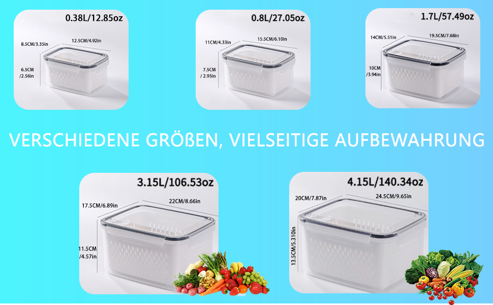50 великих контейнерів для зберігання з кришкою, герметичні | Без BPA | Складаються | Контейнери для кухні для приготування їжі | Безпечні для морозильної камери та мікрохвильової печі | 25 контейнерів + 25 кришок | Герметичний дизайн (5 шт. контейнери для зберігання фруктів)