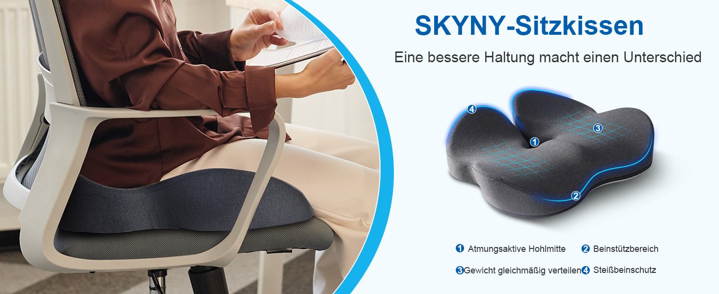 Подушка для сидіння SkyNY на офісне крісло: Memory Foam, для кукси, Sciatica, ергономічна, знімає тиск, для болю в сідниці та кукси
