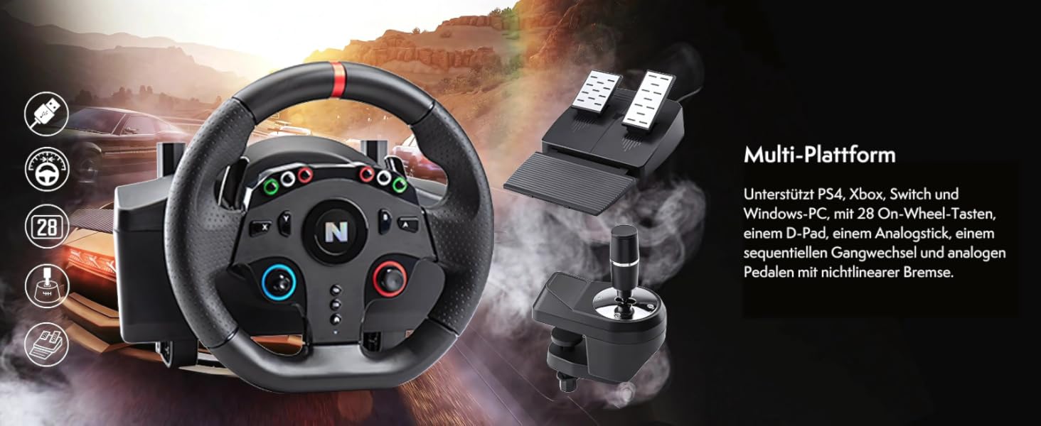 NITHO Drive Pro ONE: Ігровий кермо NITHO з педалями та перемикачем передач для PS4, PC, Xbox One, Xbox Series X|S та Switch. 270 градусів, Zero Dead Zone.