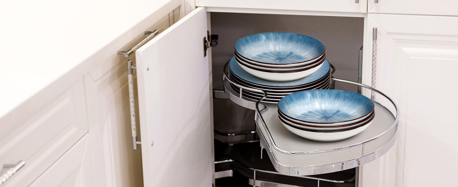 Тарілки для пасти NUTRIUPS 20.5 см, 6 шт. Керамічні тарілки для супу 500 мл, 8 дюймів, мікрохвильова та посудомийна машини, блакитні, набір