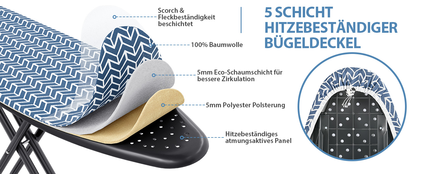 KINGRACK Прасувальна дошка складна з підставкою для прасування, регульована по висоті, стабільний стійкий стіл з товстим покриттям та металевими ніжками, 33 x 110 см, блакитна