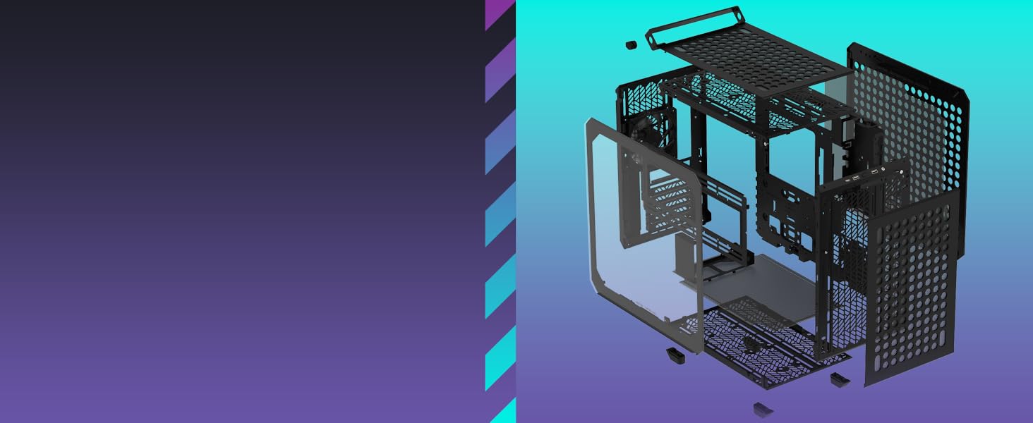 Корпус для ПК Cooler Master Qube 500 Flatpack: ATX, повністю модульний, з 120 мм вентилятором SF-L та вертикальною підсвічуванням для відеокарти, підтримка EATX, 2 x 280 мм радіатори, колір м'ятно-зелений (чорний)