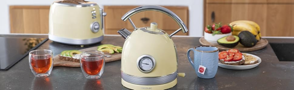 Електричний чайник Cecotec ThermoSense 420 Light Green: 1.8 л, 2200 Вт, регулювання температури, нержавіюча сталь, вінтажний стиль, зелений колір