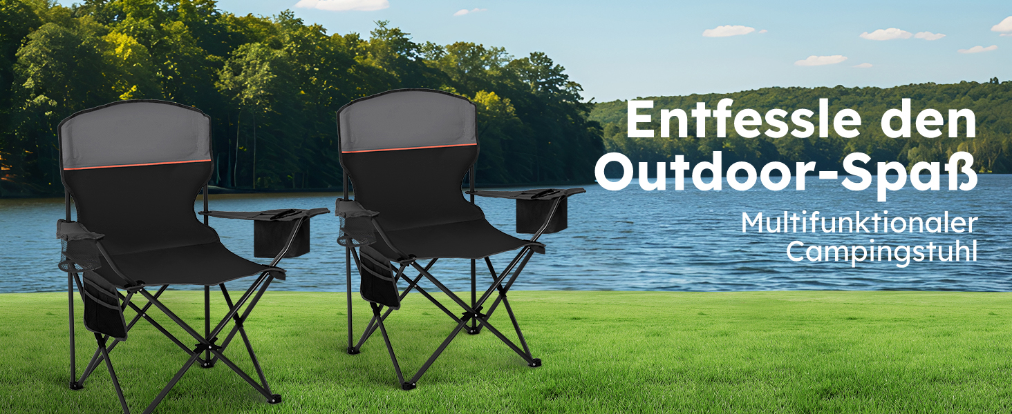 Набір 2 складаних стільців для кемпінгу High Point Sports з підсклянником та охолоджувачем, до 120 кг, чорний