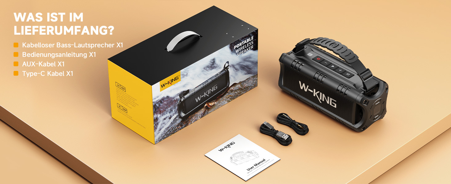W-KING Bluetooth колонки: портативна, водонепроникна (IPX6), 60W, 24 години роботи, TF карта, USB, AUX, чорний