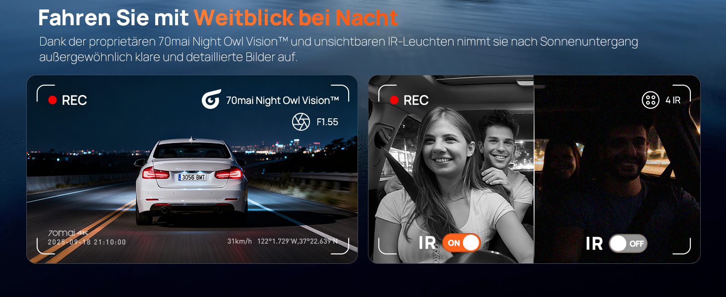 Автомобільний відеореєстратор 70mai T800E 4K 3-канальний (передній, внутрішній, задній) з HDR, ІЧ-нічним баченням, GPS, WiFi 6 та карткою пам'яті 64GB