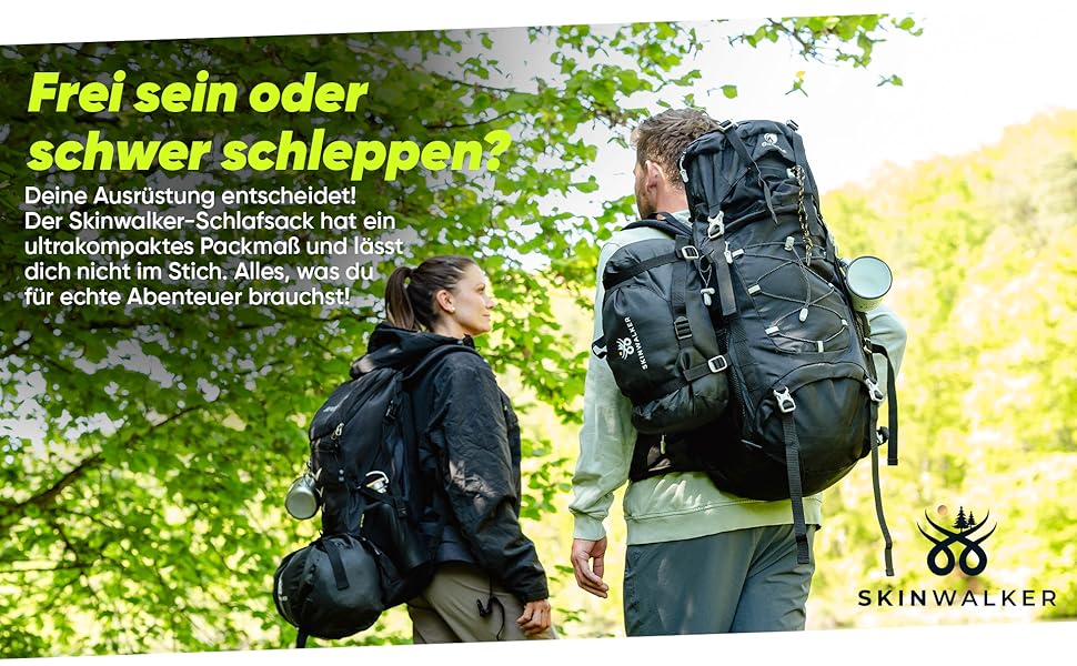 Спальний мішок SKINWALKER 3-4 сезони з знімним флісовим вкладишем, ультралегкий (-1600г), для кемпінгу та походів, м'який, зелений