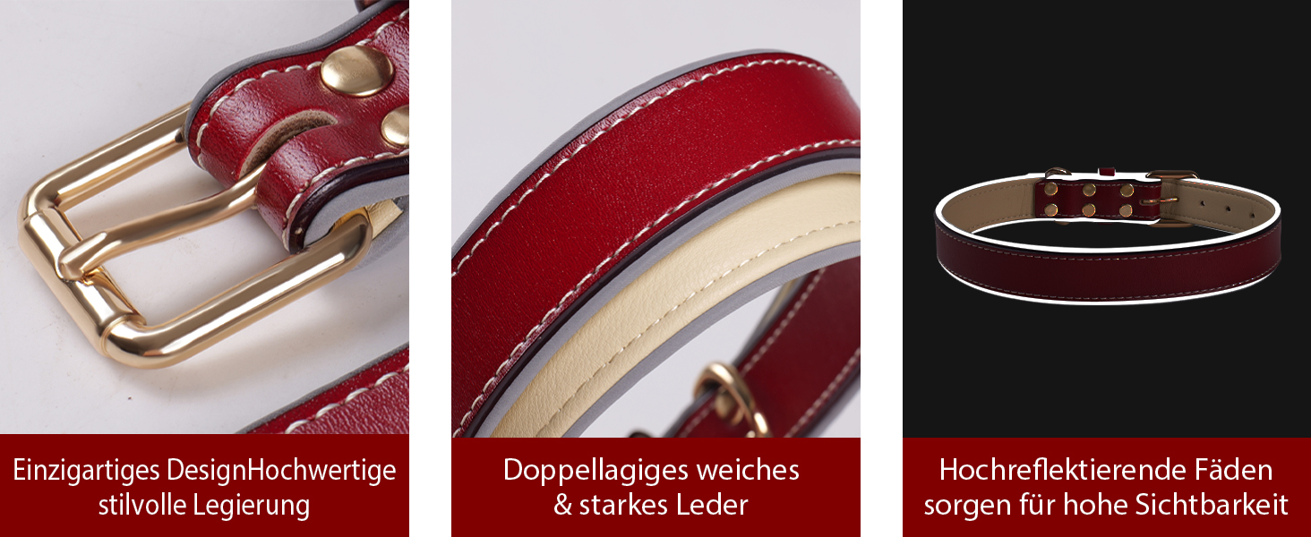 Відбиваючий поводок для собак, регульований, м'який, для малих, середніх та великих собак (довжина 46-56 см), червоний, S