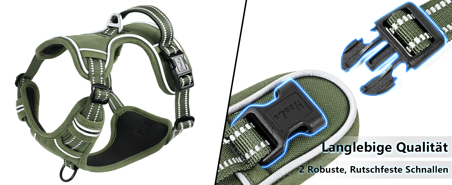 Нашийник для собак HEELE з посиленим кріпленням, світловідбиваючий, з м'якою ручкою, для контролю, 2 металеві кільця, для малих, середніх та великих собак, армійський камуфляж, зелений, M M MC-Armee Grün