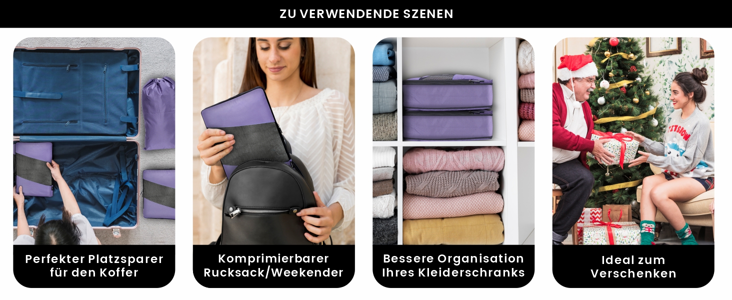 Органайзери для валізи компресійні, набір 6 шт. (Ельфенбайн, фіолетові) - Куби для пакування, компресійні пакети для подорожей