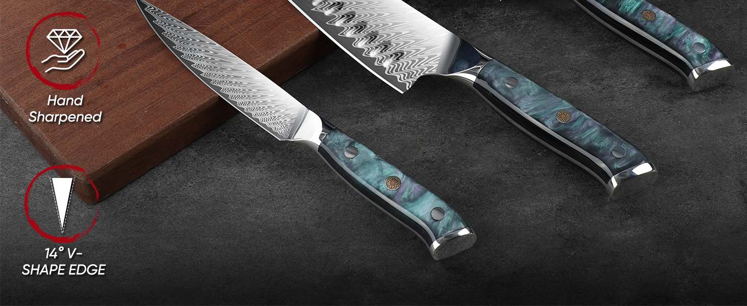 Набір кухонних ножів DRAGON RIOT 3 шт. з ергономічними дерев'яними ручками, японський кухонний набір (Kochmesser, Santoku, Allzweckmesser)