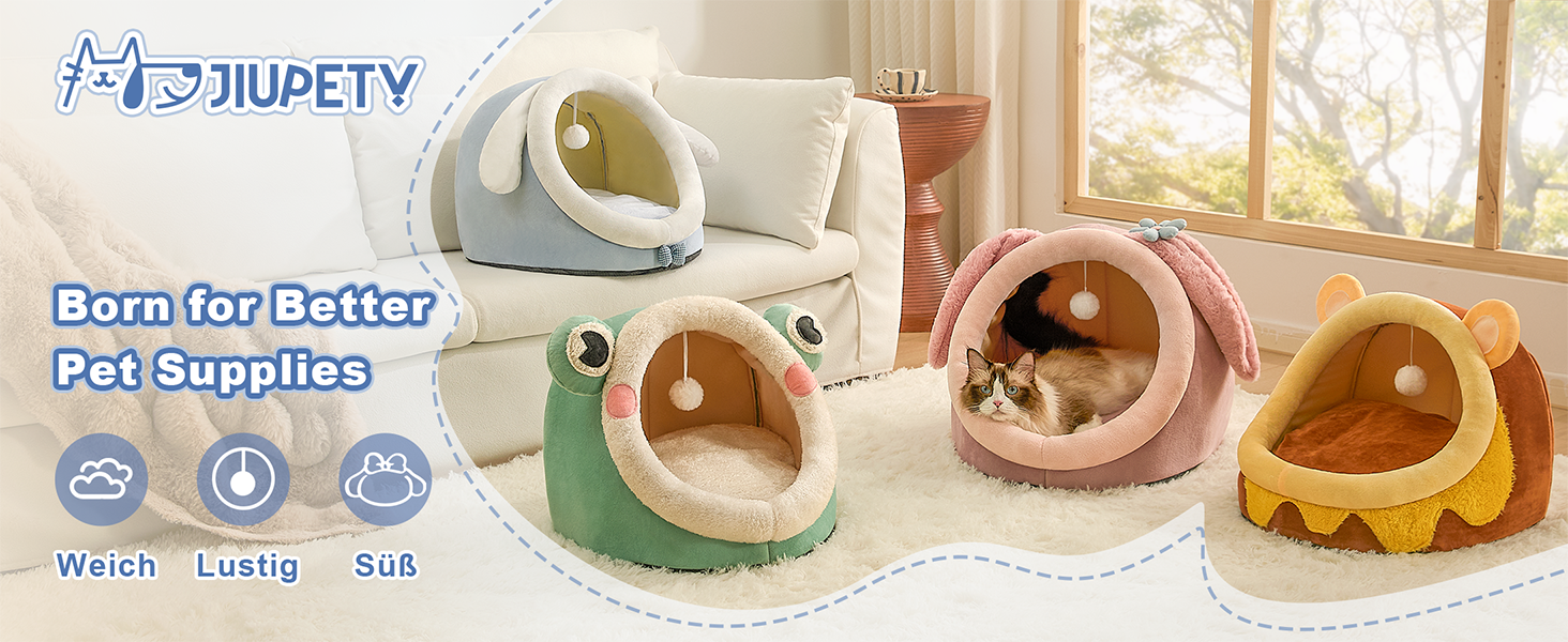 Квіткова хатинка для котів Jiupety, ліжечко-печера для котів, котяче ліжко-печера M (38x37x32 см), будиночок для котів з неслизьким дном, котячий кошик з пральною знімною подушкою, зелений, зелений жаб (M, блакитний)