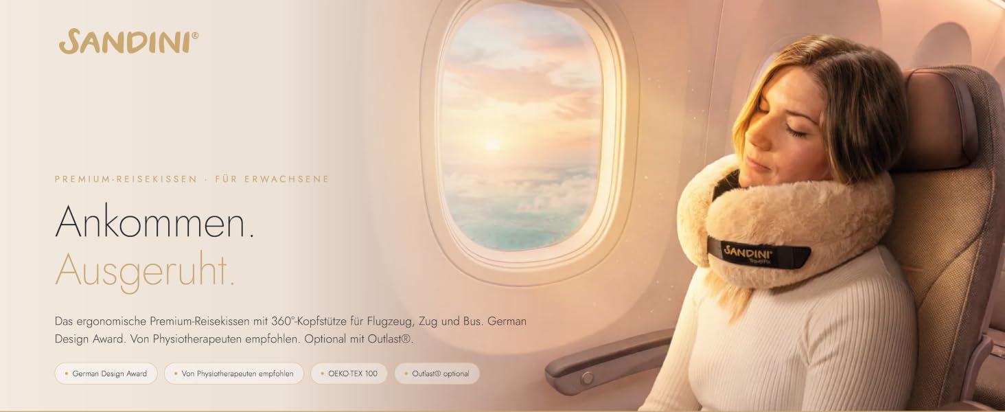Подушка для подорожей SANDINI TravelFix Premium чорна з велюру: анатомічна підтримка шиї, з транспортним чохлом та кліпсою, виготовлено в ЄС