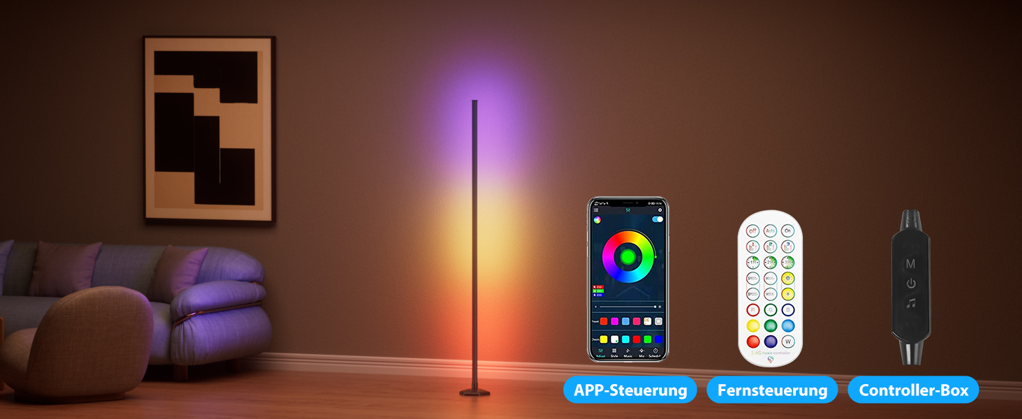 LED-підлогова лампа WISIMMALL з RGBIC підсвічуванням, 170 см, диммування, керування пультом/додаток, 16 млн кольорів, 300 режимів, музичний синхронізатор для вітальні, спальні, ігрової кімнати