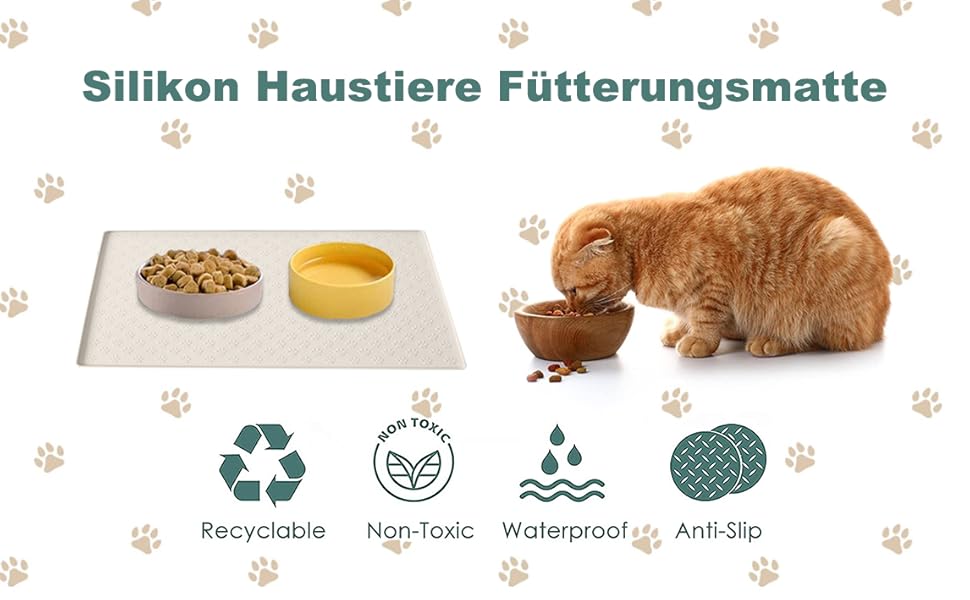 Підставка для миски для собак та котів Umtiti, 60x40 см, кремового кольору, силіконова, водовідштовхувальна, неслизька, для мисок, з бортиком, придатна для миття в посудомийній машині