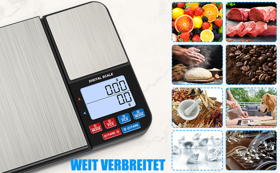 Кухонні ваги Diyife з двома платформами, 10 кг/1 г та 500 г/0.01 г, цифрові, з функцією тарування, підрахунку, автовимкнення, для кухні, ювелірних виробів, випічки та приготування їжі, з батарейками