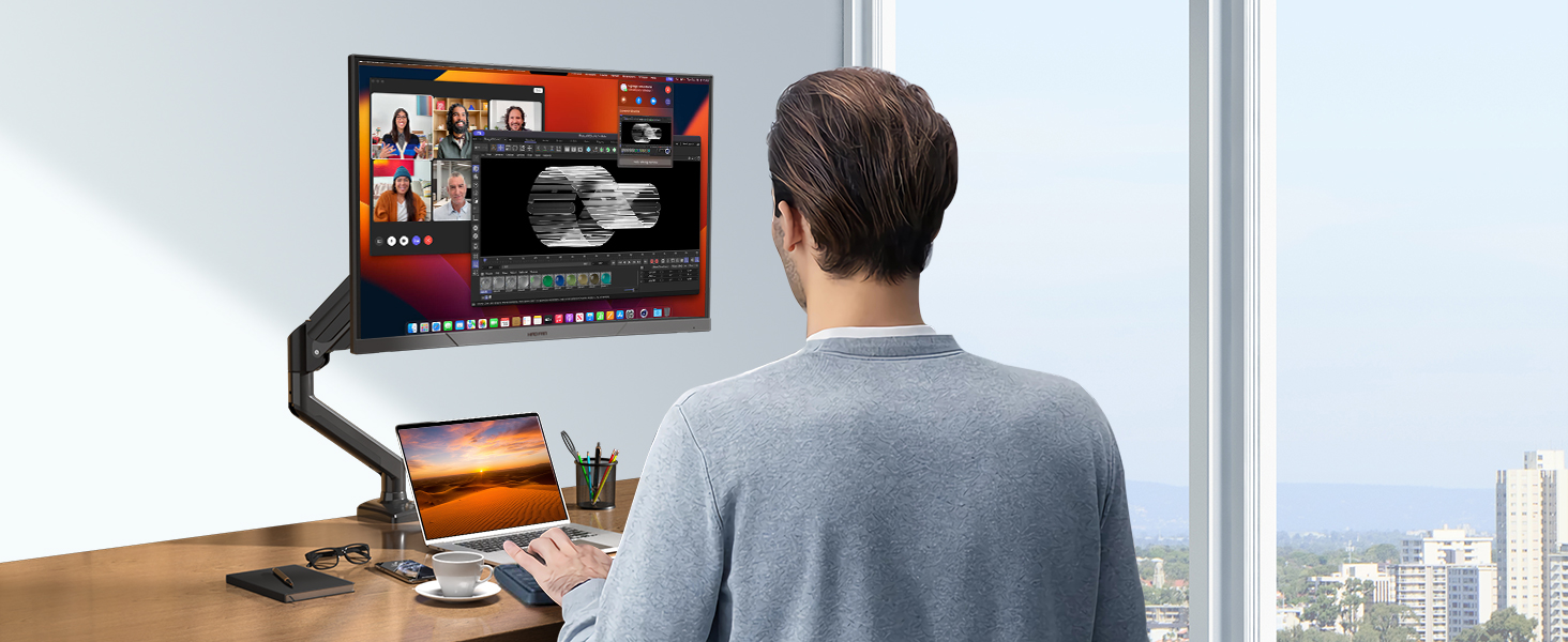 Кріплення для монітора Suptek MD01A: підходить для моніторів 13-32 дюймів, до 9 кг, газ-амортизатор, 360° оберт, регулювання висоти, нахил, VESA 75x75/100x100 мм, чорний