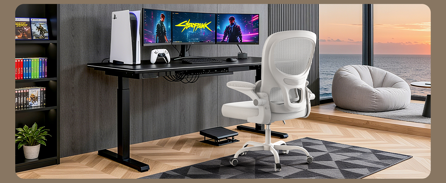 Офісний стіл Naspaulro: ергономічне крісло з регульованою підголівником, підлокітниками та підтримкою попереку. Динамічний поворотний стіл з дихаючою сіткою для дому та офісу (Сірий 2, без підголівника)