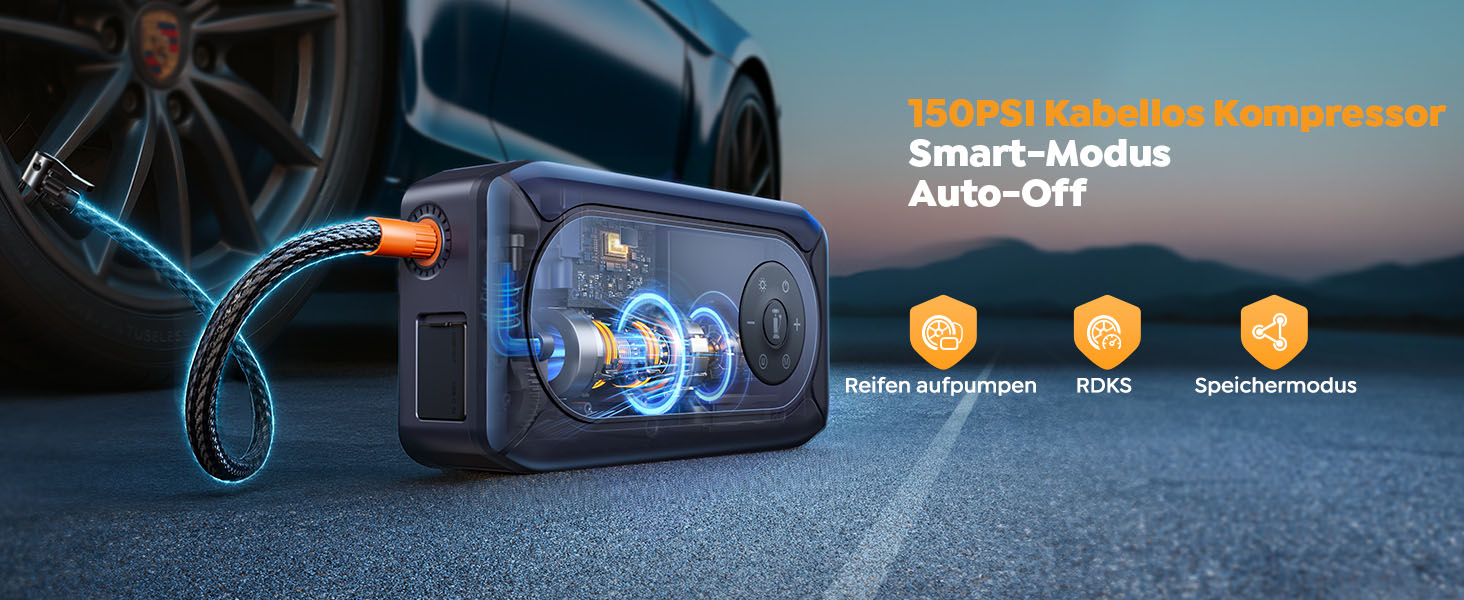 Powerbank для автомобіля YaberAuto AP02 з компресором, 150PSI, 4500A, для бензинових двигунів до 9.0L та дизельних до 8.0L, LED ліхтар 500 Lumen (4 режими), LCD дисплей 3.3