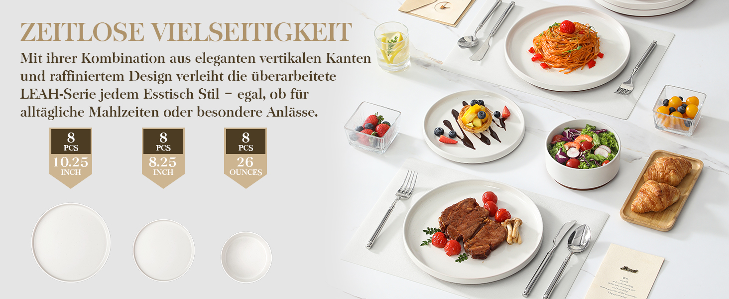 MALACASA Набір посуду з каменю 6 осіб, 18 предметів: тарілки, миски, супи, кераміка, білий з коричневим, посуд для сервірування столу