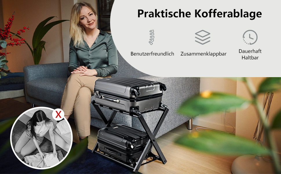 GIANTEX Folding Luggage Rack, 2-Tier, 68 x 43 x 58 cm, Luggage Stand, Metal Luggage Rack, Space-Saving, Luggage Rack for Bedroom, Guest Room, Hotel, Black (2 Pieces, Black)