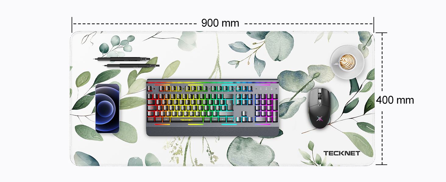 TECKNET XXL килимок для миші Speed Gaming, 900x400 мм, чорний, для геймерів, вологостійкий, з покращеною поверхнею для точності та швидкості, нековзна гумова основа