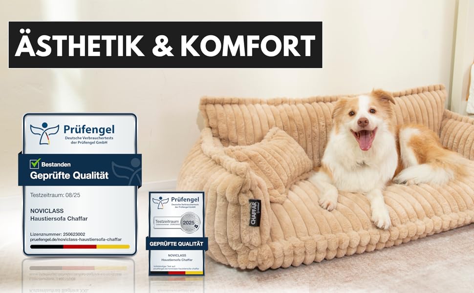 Крісло-лежанка для домашніх тварин Noviclass® Chaffar: лежанка для котів та собак | Ортопедичний матрац | Сучасний стиль, Cord-Design | Розміри: Камелеон, XXL (140см)