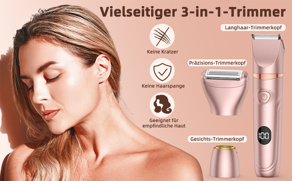 Електричний тример для бікіні Lady Shaver 3-в-1 для жінок: ноги, тіло, інтимна зона. Безпечний для чутливої шкіри. Rose Gold