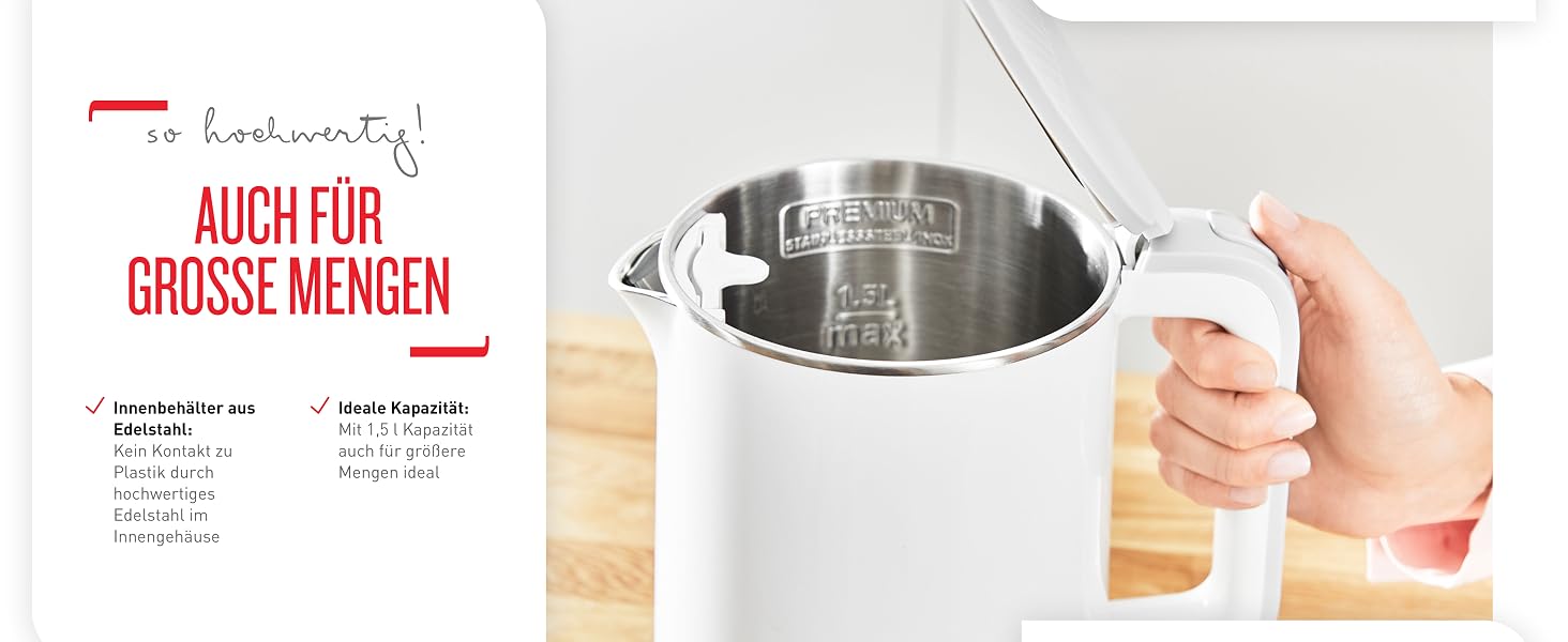 Електричний чайник Tefal Includeo KI5338, 1.5 л, 2400 Вт, білий — з протиковзаючою ручкою та знімним фільтром