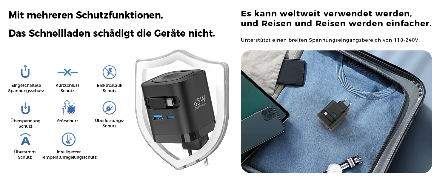 Зарядний пристрій 65W USB-C з кабелями для Apple Watch, 4 порти GaN USB-C, швидка зарядка для Apple Watch Ultra/11/10/9/8/7, MacBook, iPhone, iPad, Galaxy - Білий