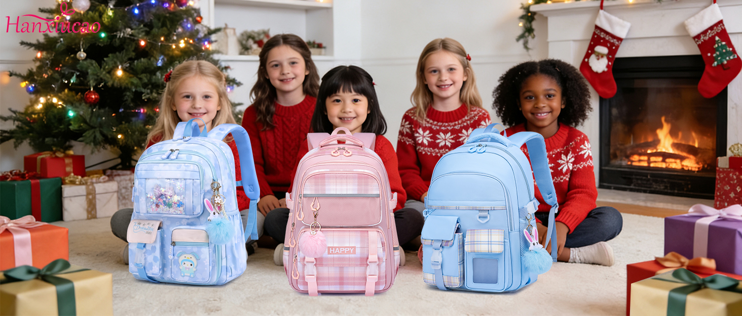 Шкільний рюкзак для дівчаток, водонепроникний та дихаючий, для 1-5 класів з відділенням для ноутбука, блакитний + ізольована ланч-сумка + пенал