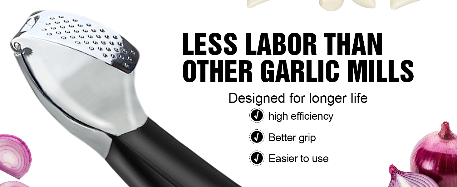 Прес для часнику з нержавіючої сталі - багатофункціональний прес для часнику з силіконовим очищувачем та щіткою для чищення. Прес для часнику, придатний для миття в посудомийній машині. Чорний + срібний