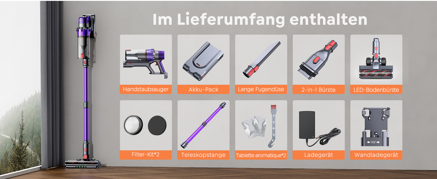 SMOTURE Бездротовий акумуляторний пилосос 600W, 50KPA, 65 хв роботи, самостійна підставка, для дому, з настінною зарядкою, автоматичний режим, знімна батарея, сенсорний дисплей